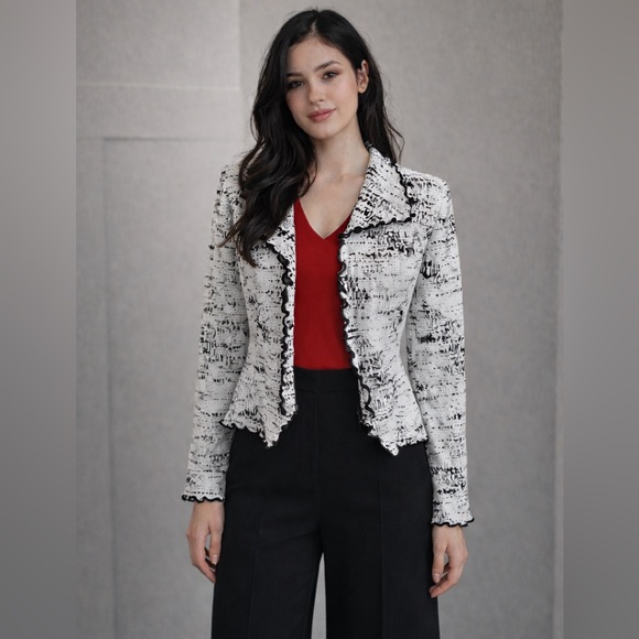 Joseph Ribkoff Jackets & Blazers - Joseph Ribkoff Black White Jacket Zip up Ruffle Trim size US 4